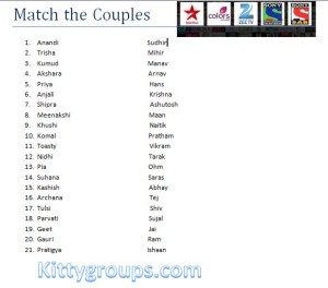 kitty party paper game in hindi : Match The On-Screen Couples