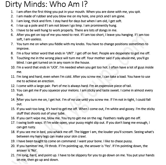 Dirty minds board game questions